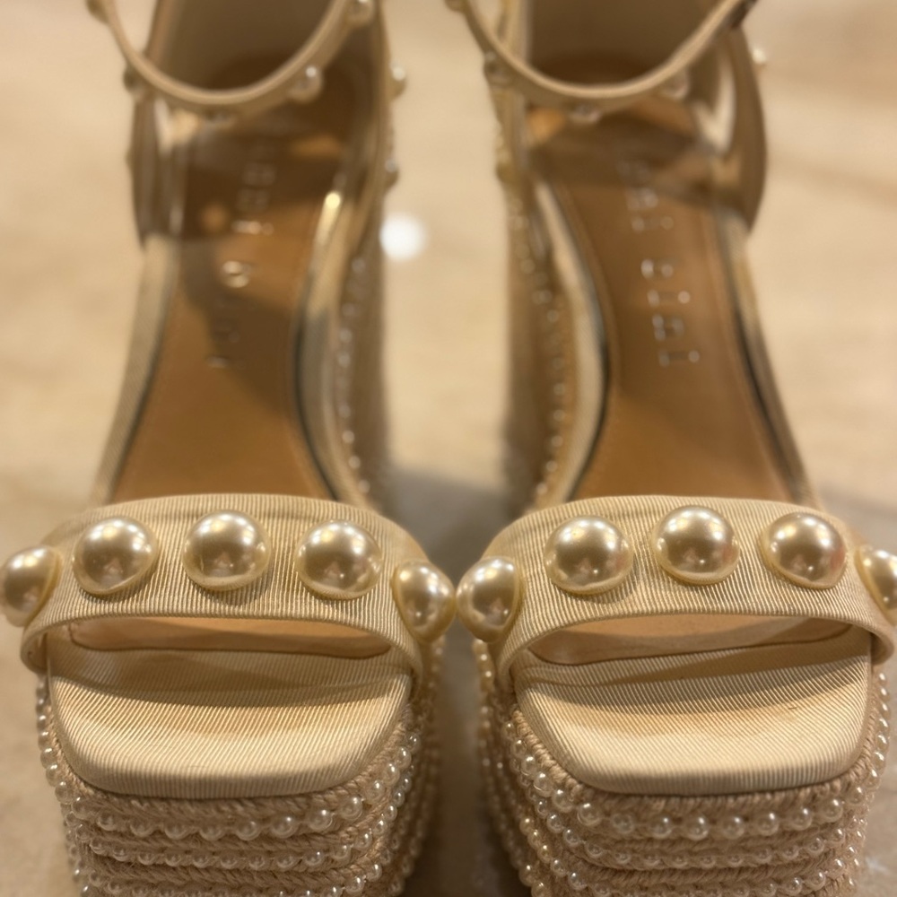Gianni Bini Cream Platform Shoes with Studded Embellishments